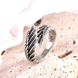 925 Sterling Silver Adjustable Feather Ring | Open Wrap Design